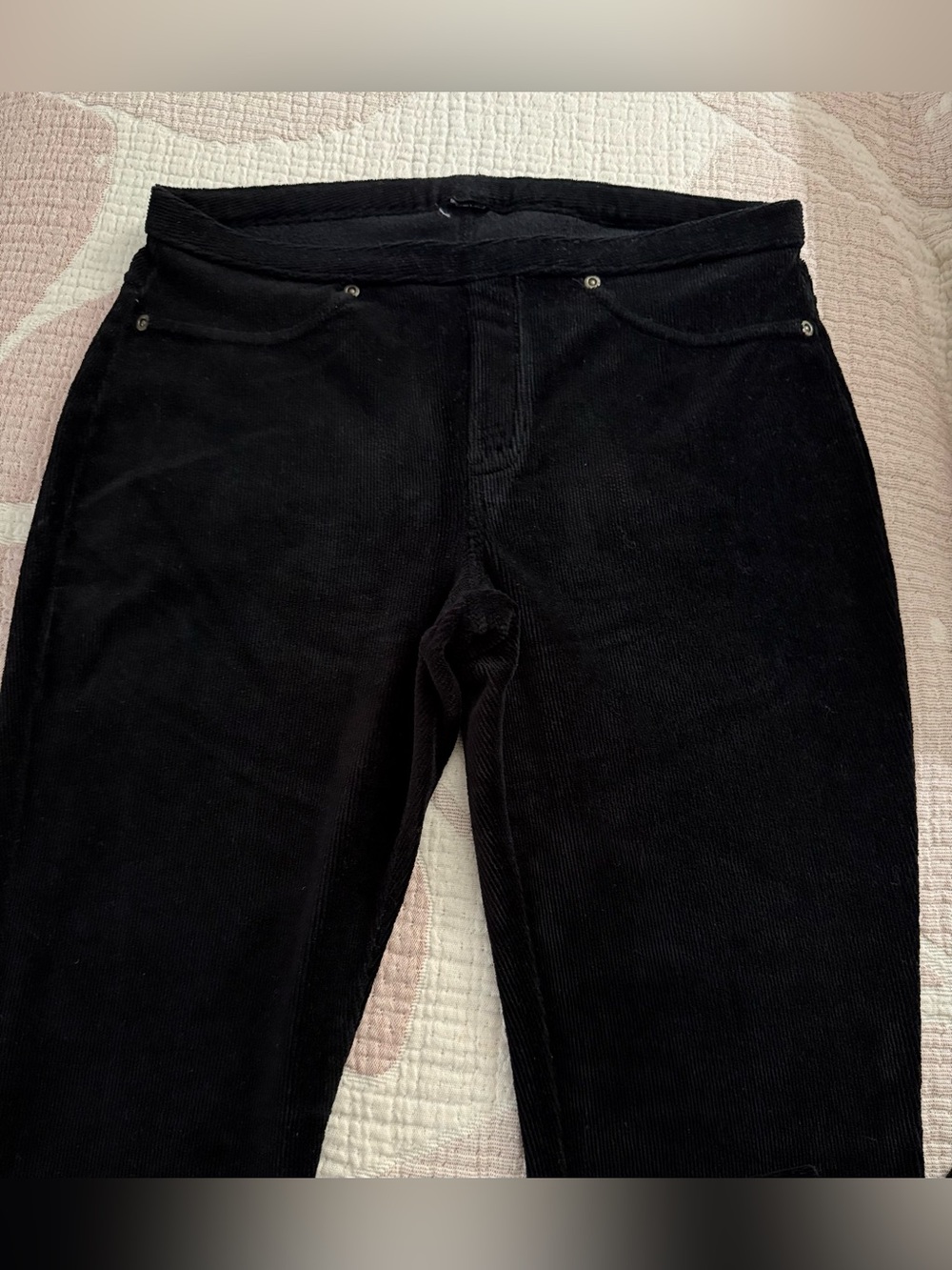 BLACK PULL-UP MOCK-CORDUROY STRETCHY PANTS - Picture 7 of 9